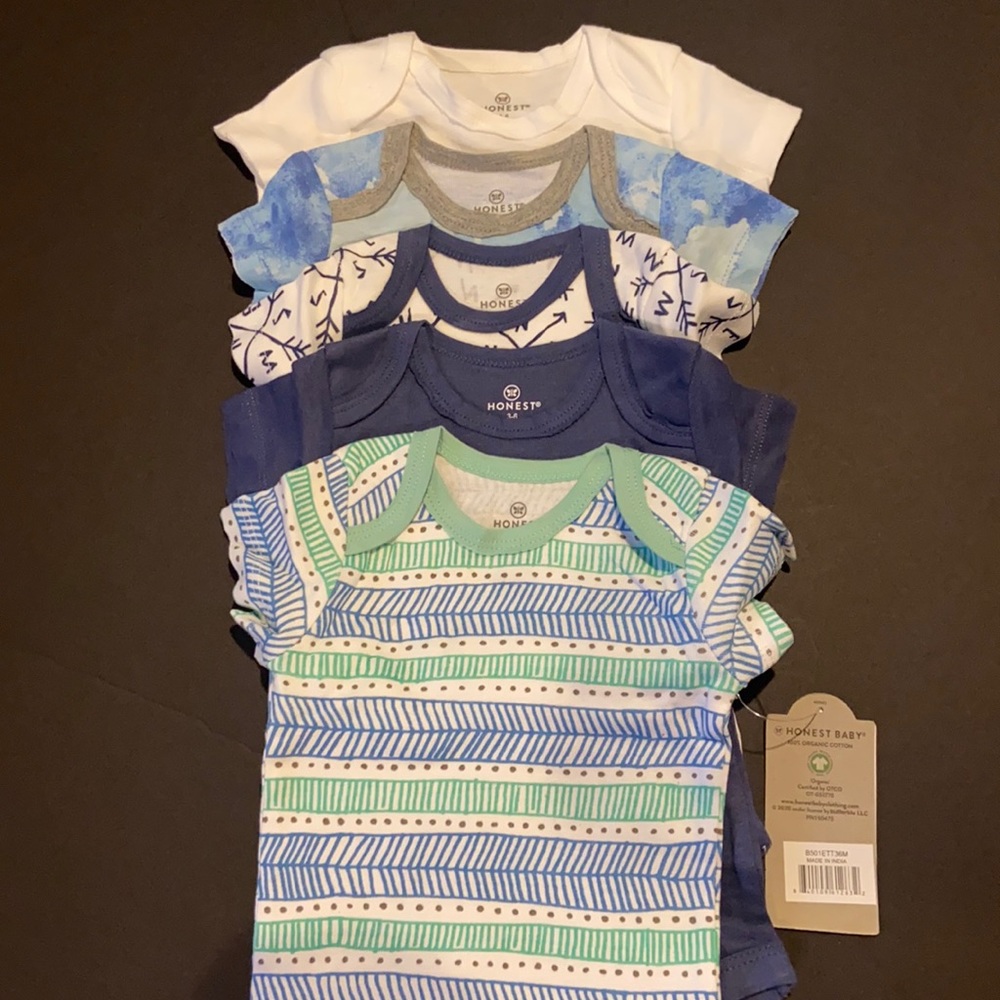 Honest Baby 5PK body suits- NWT 3-6M boys.